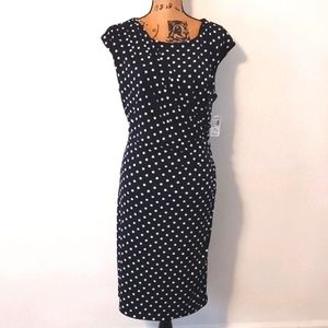 Dressbarn Navy Blue Polka Dot Faux Wrap Dress
